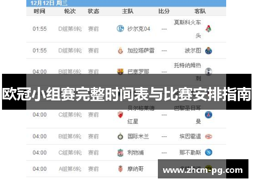 欧冠小组赛完整时间表与比赛安排指南